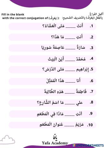 The verb (يعرف) writing exercises